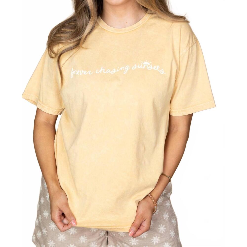 NEW OAT COLLECTIVE chasing sunsets tee in golden yellow